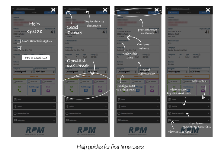 RPM Mobile Help Screens
